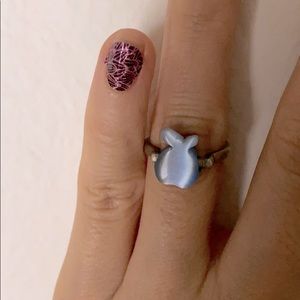 Blue translucent resin apple on Silver ring